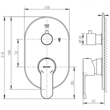 Смеситель для душа встраиваемый на 2 потока Bravat (Брават) New Moon P69191C-2-RUS, хром