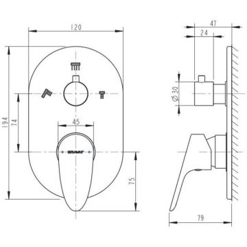 Смеситель для душа встраиваемый на 3 потока Bravat (Брават) Drop P69190C-RUS, хром