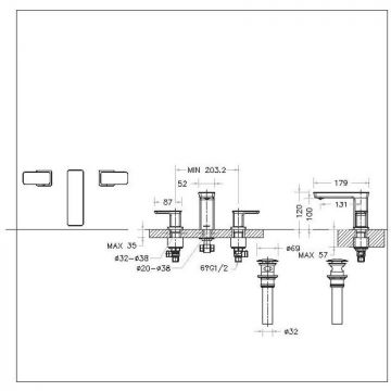 Смеситель для раковины на 3 отверстия Bravat (Брават) Phillis F256101C-ENG, хром