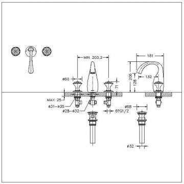 Смеситель для раковины на 3 отверстия Bravat (Брават) Swan F24287G-ENG, золото