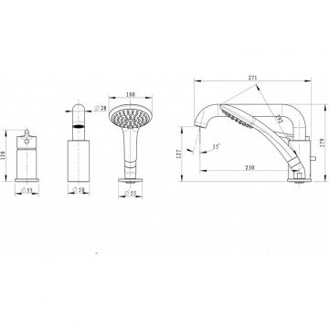 Смеситель на борт ванны Bravat (Брават) Angel F5172217CP-1-RUS, хром