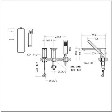Смеситель на борт ванны Bravat (Брават) Phillis F556101C-2-ENG, хром