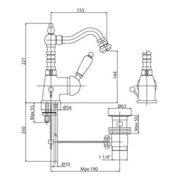 Смеситель для биде Cezares (Цезарис) Vintage хром, ручка Swarovsk (VINTAGE-BSM2-01-Sw)