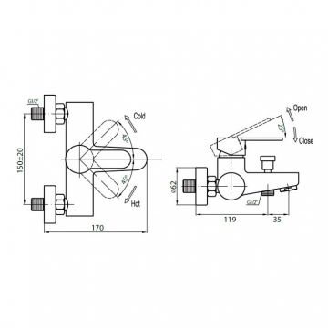 Смеситель для ванн, для душа Cezares (Цезарис) Laconico Bianco (LACONICO-C-VD-BLC)