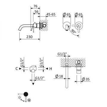 Смеситель для раковин Cezares (Цезарис) Leaf Sunrise (LEAF-BLI2-SR)