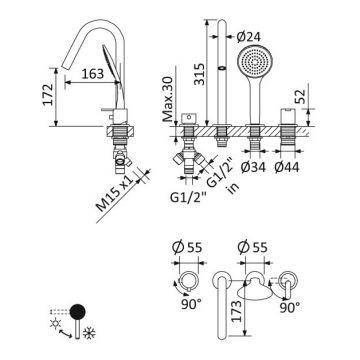 Смеситель для ванны Cezares (Цезарис) Leaf Sunrise (LEAF-BVDM4-SR)