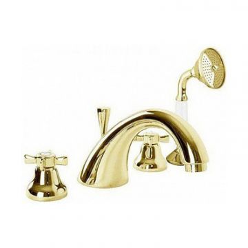 Смеситель на борт ванны Cezares (Цезарис) Lord золото, ручка ручного душа белая (LORD-BVD-03/24-Bi)