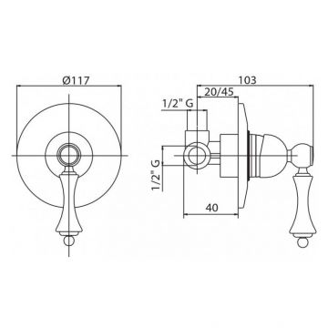 Смеситель для душа Cezares (Цезарис) Margot встраиваемый бронза, ручка бронза (MARGOT-DIM-02-M)