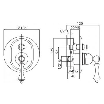 Смеситель для душа Cezares (Цезарис) Margot встраиваемый бронза, ручка бронза (MARGOT-VDIM-02-M)