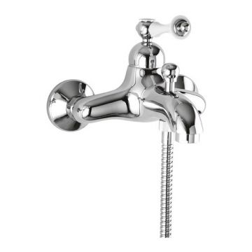 Смеситель для ванны и душа Cezares (Цезарис) Margot хром, ручка белая (MARGOT-VM-01-Bi)