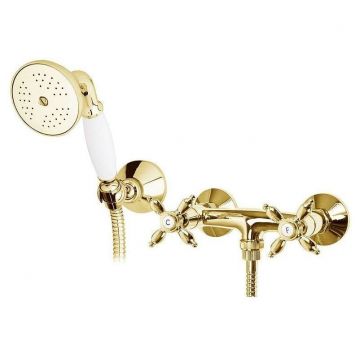 Смеситель для душа Cezares (Цезарис) Nostalgia золото, ручка ручного душа белая (NOSTALGIA-D-03/24-Bi)