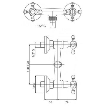 Смеситель для душа Cezares (Цезарис) Nostalgia золото, ручка ручного душа белая (NOSTALGIA-D-03/24-Bi)