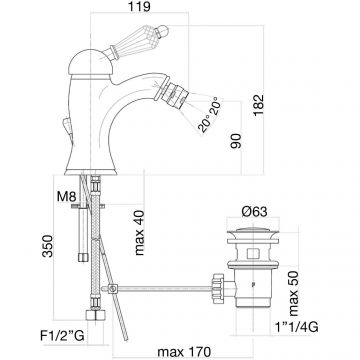 Смеситель для биде Fiore (Фиоре) Imperial-Sky (Swarovski) 82CO5321, хром/золото