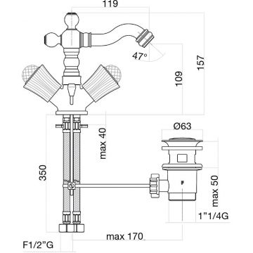 Смеситель для биде Fiore (Фиоре) Venere Sky (Swarovski) 13ZZ0635, хром/золото