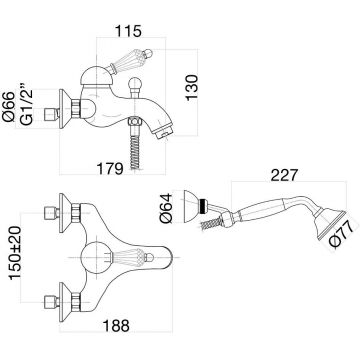 Смеситель для ванны Fiore (Фиоре) Imperial-Sky (Swarovski) 82OO5104, золото