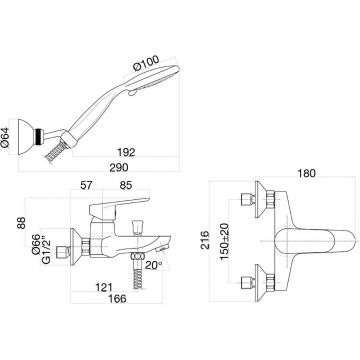 Смеситель для ванны Fiore (Фиоре) Kevon Chic 81BX8150, хром/черный