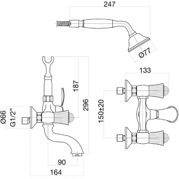 Смеситель для ванны Fiore (Фиоре) Venere Sky (Swarovski) 13CO0600, золото