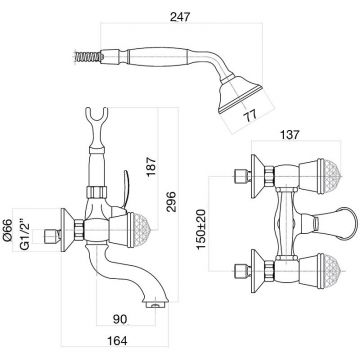 Смеситель для ванны Fiore (Фиоре) Xt Sky (Swarovski) 17CR0600, хром