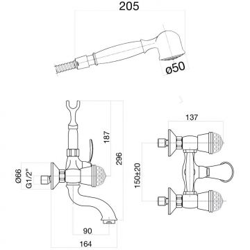 Смеситель для ванны Fiore (Фиоре) Xt Sky (Swarovski) 17CR0610, хром