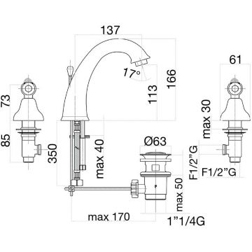 Смеситель для раковины Fiore (Фиоре) Coloniale Sky (Swarovski) 03CO0628, хром/золото