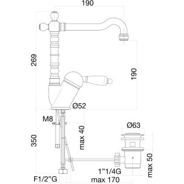 Смеситель для раковины Fiore (Фиоре) Imperial Black 89CO2245, хром/золото