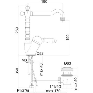 Смеситель для раковины Fiore (Фиоре) Imperial Black 89OO2245, золото