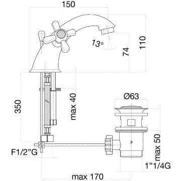 Смеситель для раковины Fiore (Фиоре) Margot Sky (Swarovski) 01CO0622, хром/золото
