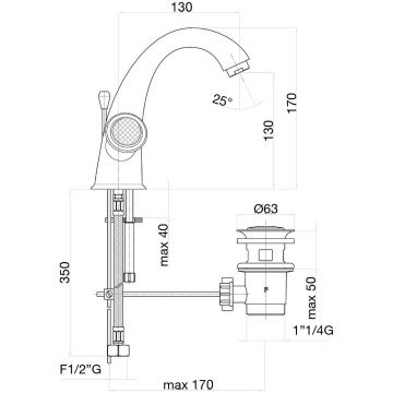 Смеситель для раковины Fiore (Фиоре) Venere Sky (Swarovski) 13CO0623, хром/золото