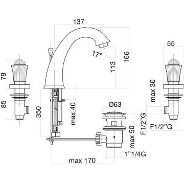 Смеситель для раковины Fiore (Фиоре) Venere Sky (Swarovski) 13CO0628, хром/золото
