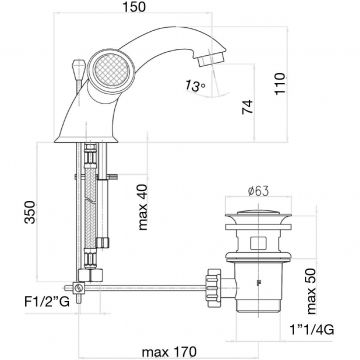 Смеситель для раковины Fiore (Фиоре) Venere Sky (Swarovski) 13OO0622, золото