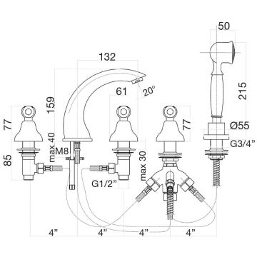 Смеситель на борт ванны Fiore (Фиоре) Coloniale 02CO0608, хром/золото
