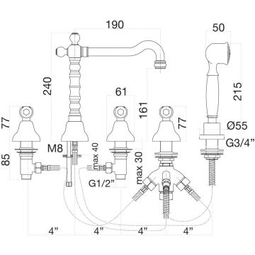 Смеситель на борт ванны Fiore (Фиоре) Coloniale 02ZZ0607, бронза