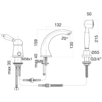 Смеситель на борт ванны Fiore (Фиоре) Imperial 83CO5105, хром/золото