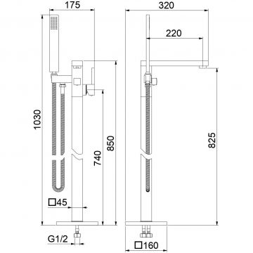 Напольный смеситель для ванны Fiore (Фиоре) KUBE 100NN8554, черный