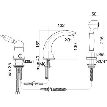 Смеситель на борт ванны Fiore (Фиоре) Imperial Black 89CO5105, хром/золото