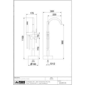 Напольный смеситель для ванны Fiore XENON 44CR5145, хром