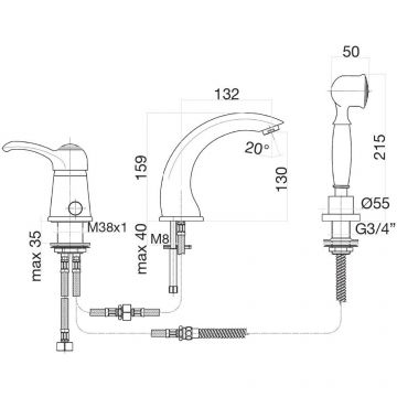 Смеситель на борт ванны Fiore (Фиоре) Jafar 47CR5105, хром