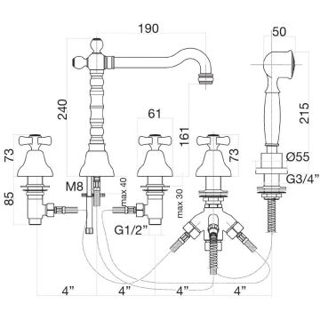 Смеситель на борт ванны Fiore (Фиоре) Margot 26OO0607, золото
