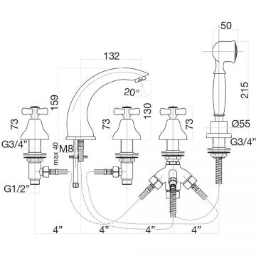 Смеситель на борт ванны Fiore (Фиоре) Margot 26OO0608, золото