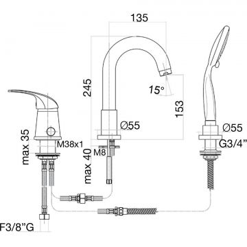Смеситель на борт ванны Fiore (Фиоре) Max 32CR1455, хром