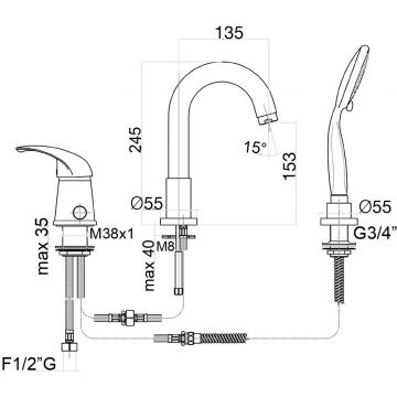 Смеситель на борт ванны Fiore (Фиоре) Nexus 43CR1455, хром