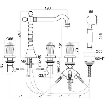 Смеситель на борт ванны Fiore (Фиоре) Venere Sky (Swarovski) 13OO0607, золото