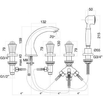 Смеситель на борт ванны Fiore (Фиоре) Venere Sky (Swarovski) 13OO0608, золото