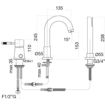 Смеситель на борт ванны Fiore (Фиоре) Xenon 44CR5155, хром