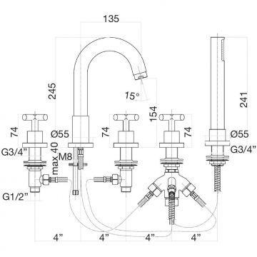 Смеситель на борт ванны Fiore (Фиоре) Xt 25CR0505, хром