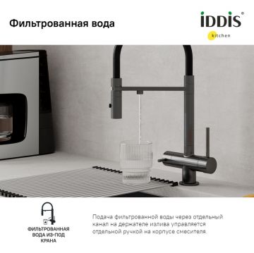 Смеситель Iddis для кухни с фильтром и гибким изливом графит Ace ACEGMFFi05