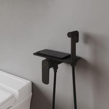 Смеситель Iddis (Иддис) встраиваемый с гигиеническим душем полка черный Axes AXEBLSHi08