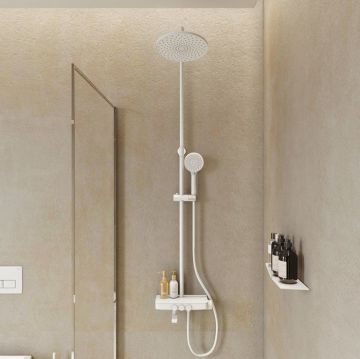 Душевая система Iddis (Иддис) для ванны с верхним душем белый матовый Shelfy SHEWTBTi06