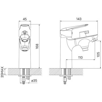 Смеситель Iddis (Иддис) на борт ванны на 1 отверстие с керамическим дивертором Torr глянцевый хром TORSB10i07