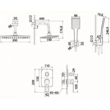 Душевая система Iddis (Иддис) Slide скрытого монтажа с тропическим душем и ручным душем черный матовый SLIBL02i67
